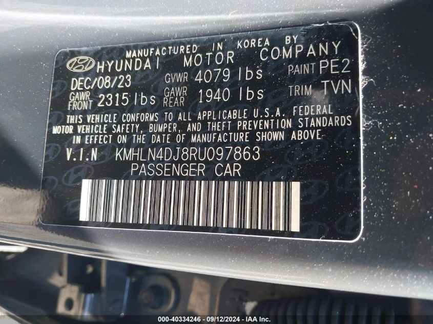 2024 Hyundai Elantra Hybrid Limited VIN: KMHLN4DJ8RU097863 Lot: 40334246