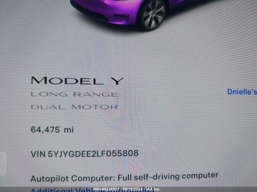 2020 TESLA MODEL Y LONG RANGE DUAL MOTOR ALL-WHEEL DRIVE - 5YJYGDEE2LF055808