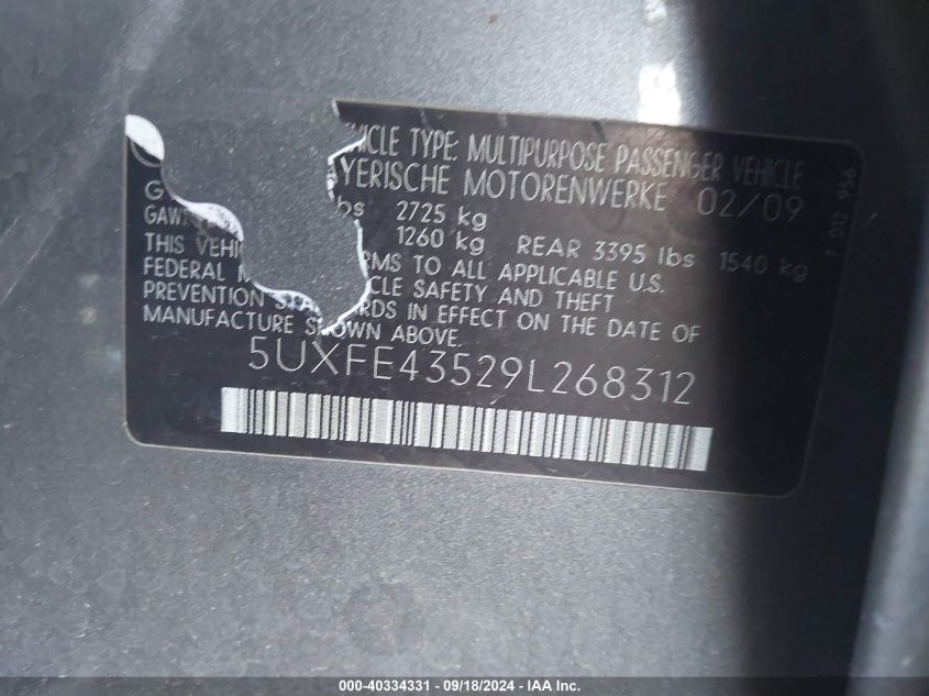 5UXFE43529L268312 2009 BMW X5 xDrive30I