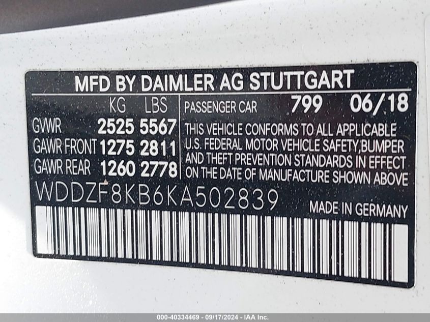 WDDZF8KB6KA502839 2019 Mercedes-Benz Amg E 63 S 4Matic