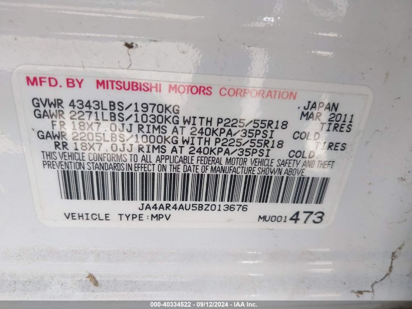 JA4AR4AU5BZ013676 2011 Mitsubishi Outlander Sport Se