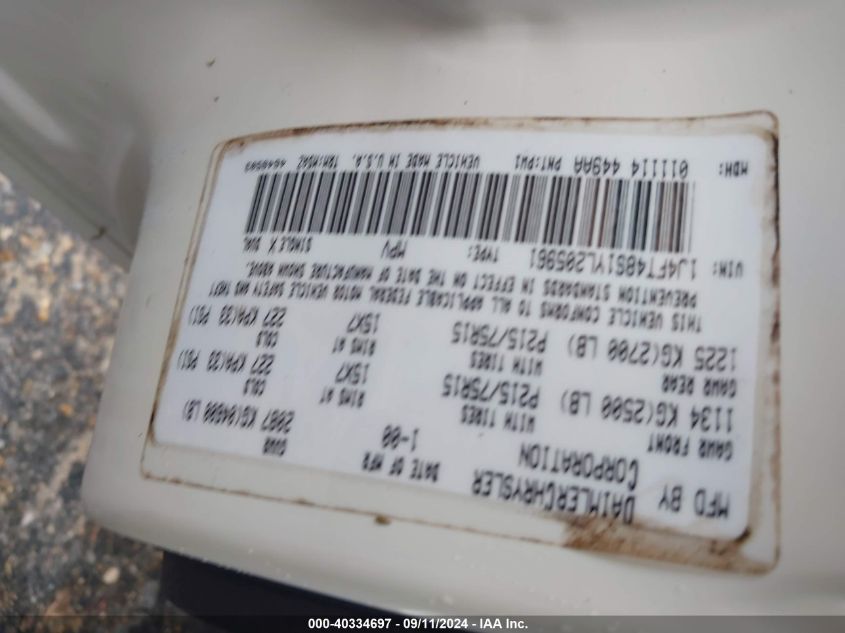 2000 Jeep Cherokee Sport VIN: 1J4FT48S1YL205961 Lot: 40334697