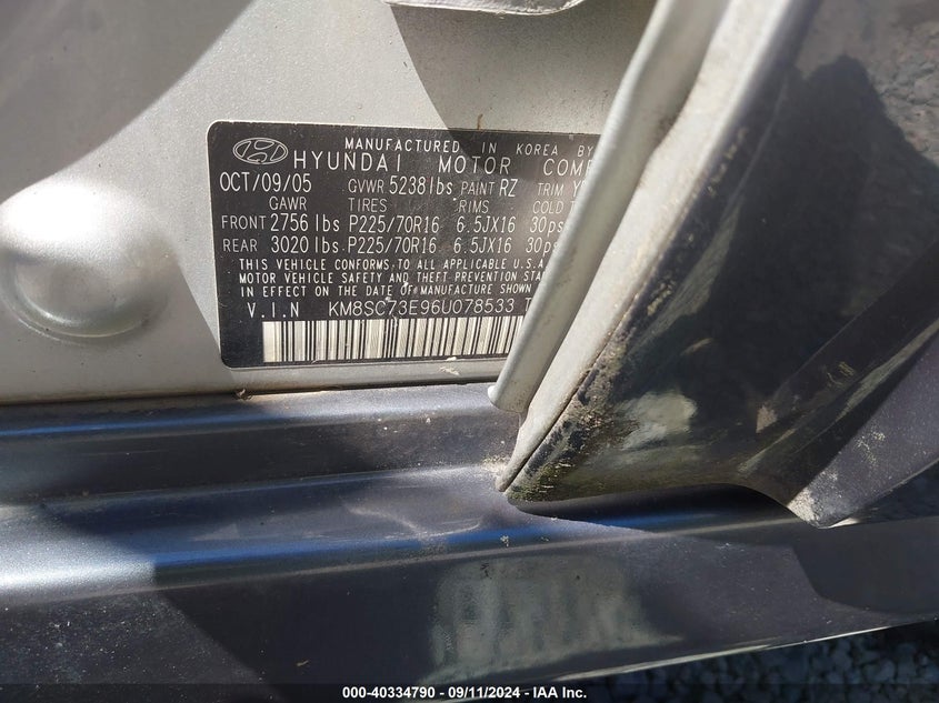 2006 Hyundai Santa Fe Gls/Limited VIN: KM8SC73E96U078533 Lot: 40334790