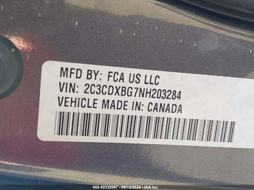 2022 Dodge Charger Sxt Rwd VIN: 2C3CDXBG7NH203284 Lot: 40335067