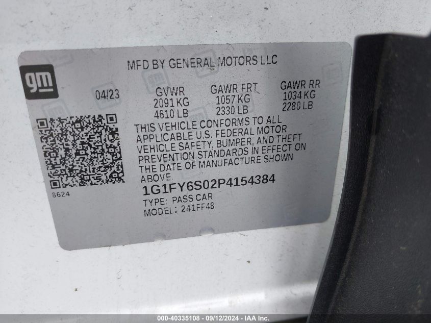 2023 Chevrolet Bolt Euv Fwd Lt VIN: 1G1FY6S02P4154384 Lot: 40335108