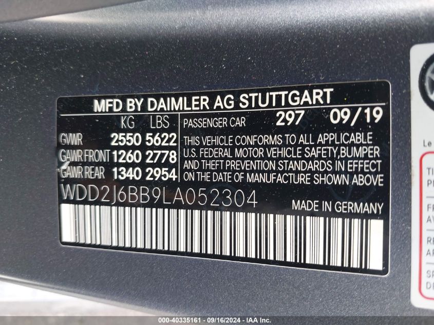 WDD2J6BB9LA052304 2020 Mercedes-Benz Amg Cls 53 4Matic