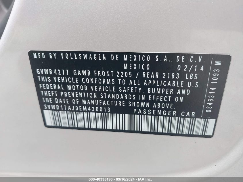 3VWD17AJ3EM420013 2014 Volkswagen Jetta Se