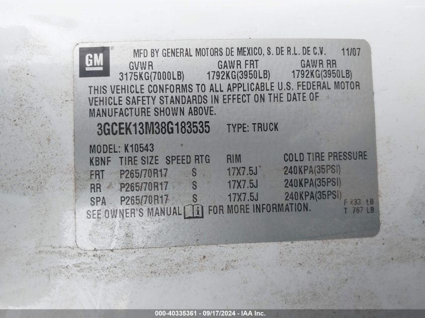 3GCEK13M38G183535 2008 Chevrolet Silverado 1500 Ltz