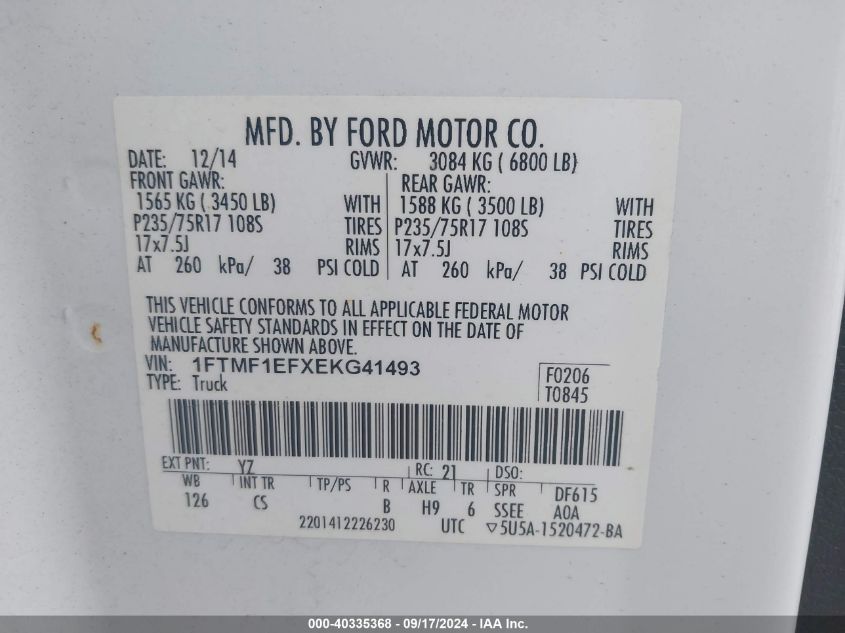 VIN 1FTMF1EFXEKG41493 2014 Ford F-150, Stx no.9