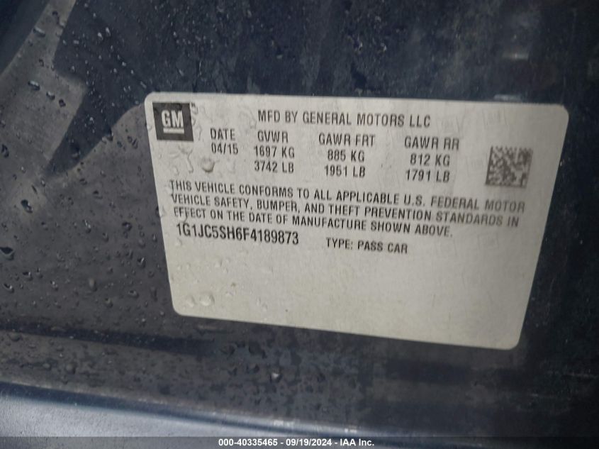 1G1JC5SH6F4189873 2015 Chevrolet Sonic Lt Auto