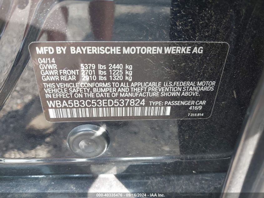 VIN WBA5B3C53ED537824 2014 BMW 5 Series, 535I Xdrive no.9