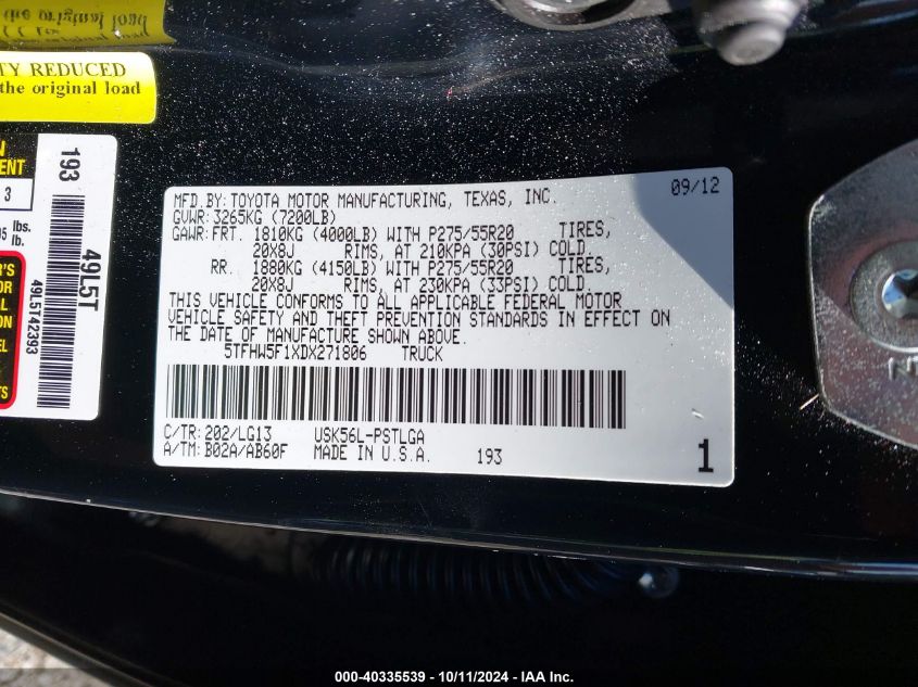 5TFHW5F1XDX271806 2013 Toyota Tundra Platinum 5.7L V8