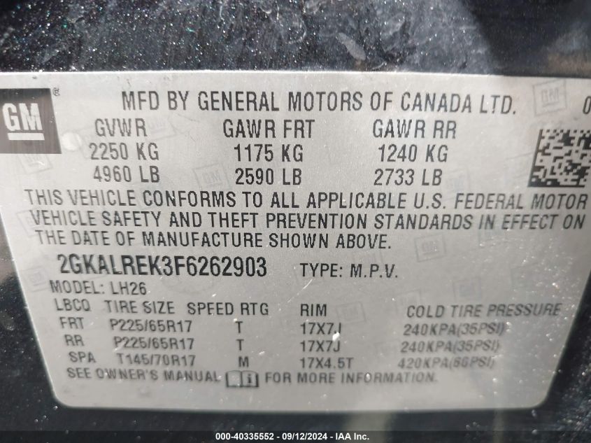 2GKALREK3F6262903 2015 GMC Terrain Sle