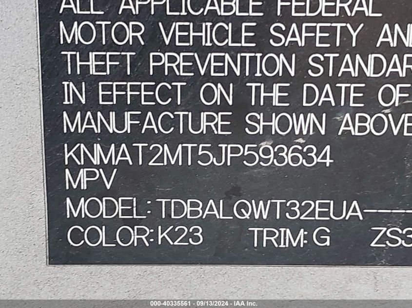 2018 Nissan Rogue Sv VIN: KNMAT2MT5JP593634 Lot: 40335561