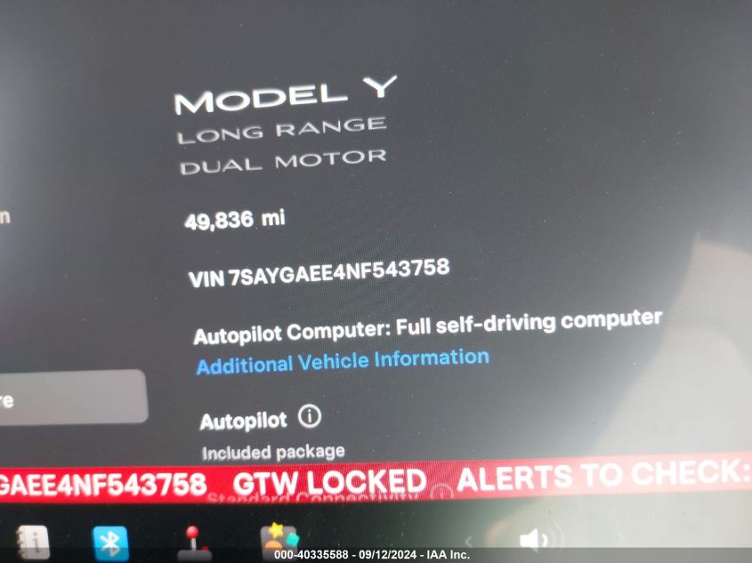 2022 TESLA MODEL Y LONG RANGE DUAL MOTOR ALL-WHEEL DRIVE - 7SAYGAEE4NF543758