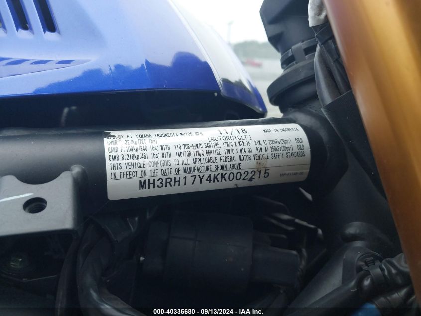 MH3RH17Y4KK002215 2019 Yamaha Yzfr3