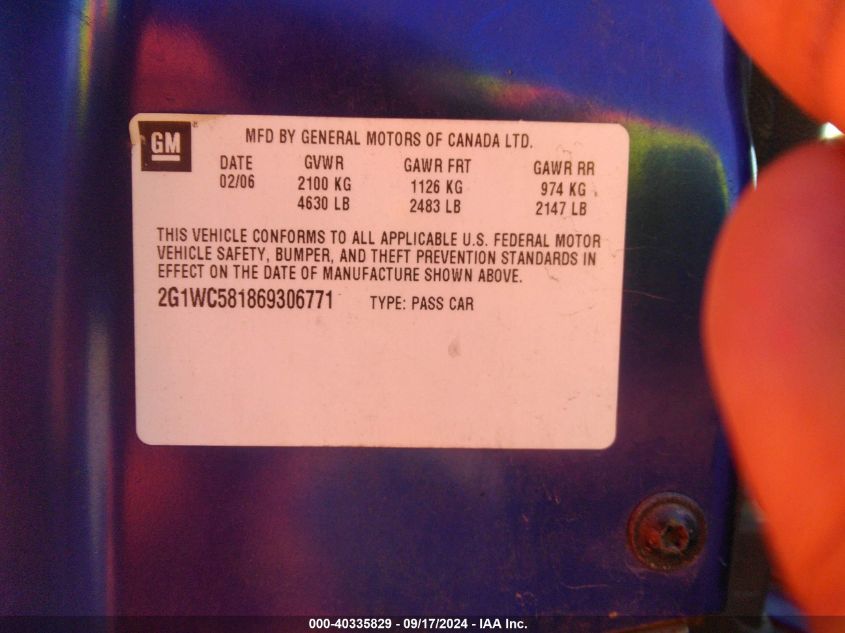2G1WC581869306771 2006 Chevrolet Impala Lt