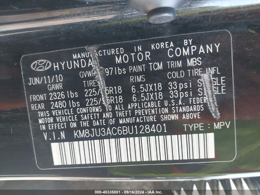 KM8JU3AC6BU128401 2011 Hyundai Tucson Limited