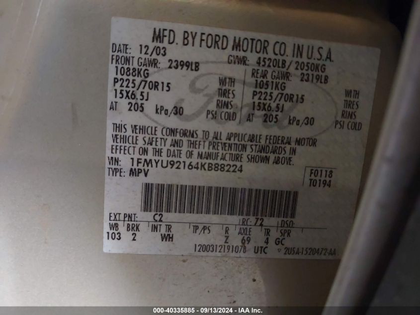 1FMYU92164KB88224 2004 Ford Escape Xls