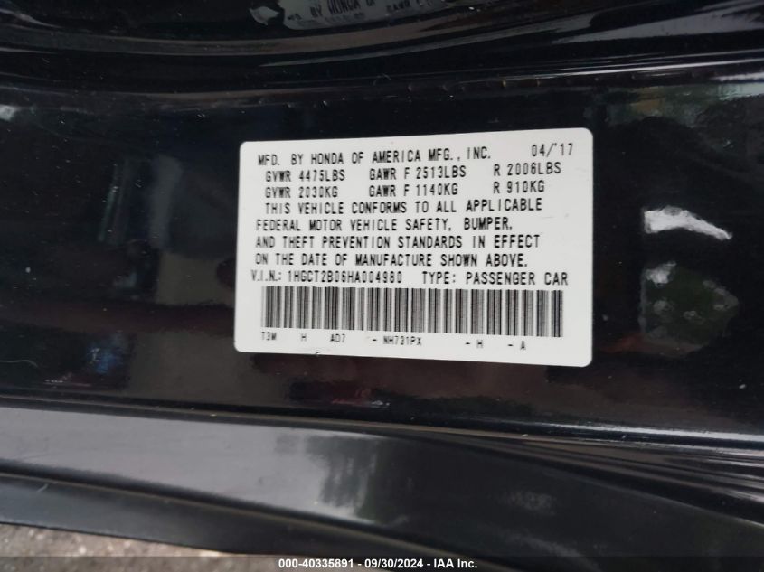 1HGCT2B06HA004980 2017 Honda Accord Touring Touring