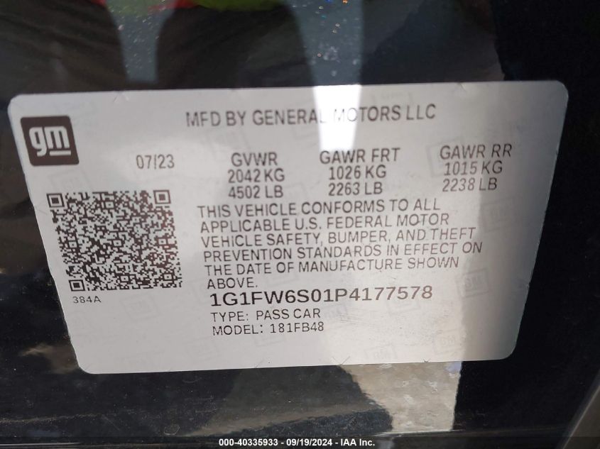 1G1FW6S01P4177578 2023 Chevrolet Bolt Ev Fwd 1Lt