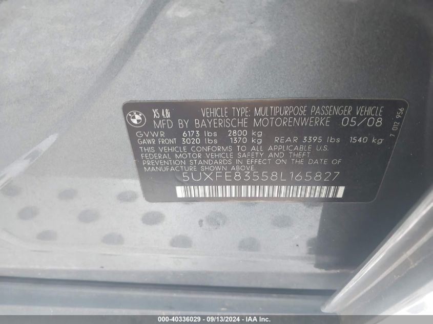 5UXFE83558L165827 2008 BMW X5 4.8I