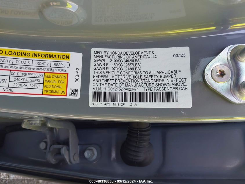 1HGCY2F52PA020471 2023 Honda Accord Hybrid Sport