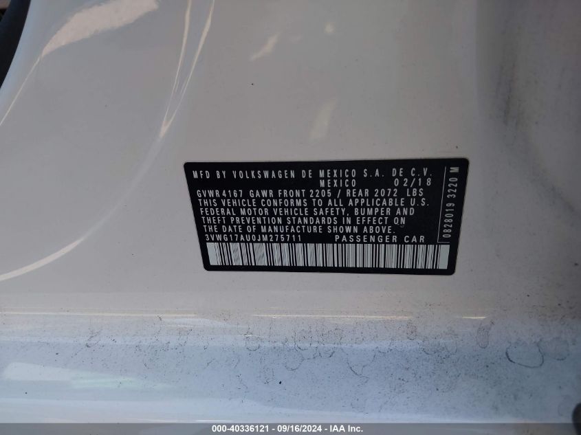 3VWG17AU0JM275711 2018 Volkswagen Golf Tsi S/Tsi Se