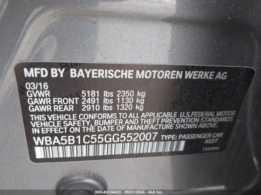 WBA5B1C55GG552007 2016 BMW 535I