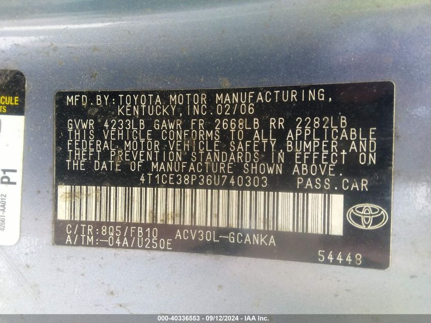 4T1CE38P36U740303 2006 Toyota Camry Solara Se