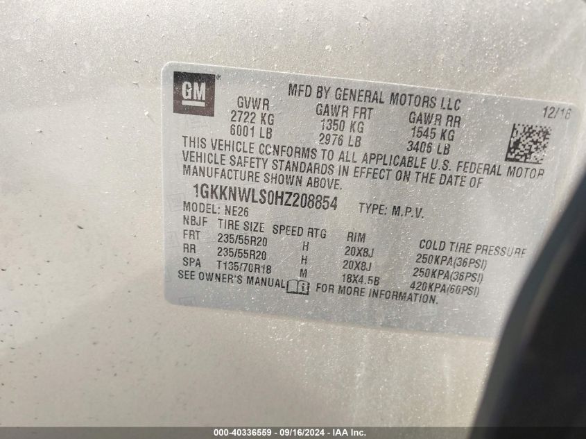 2017 GMC Acadia Slt-2 VIN: 1GKKNWLS0HZ208854 Lot: 40336559