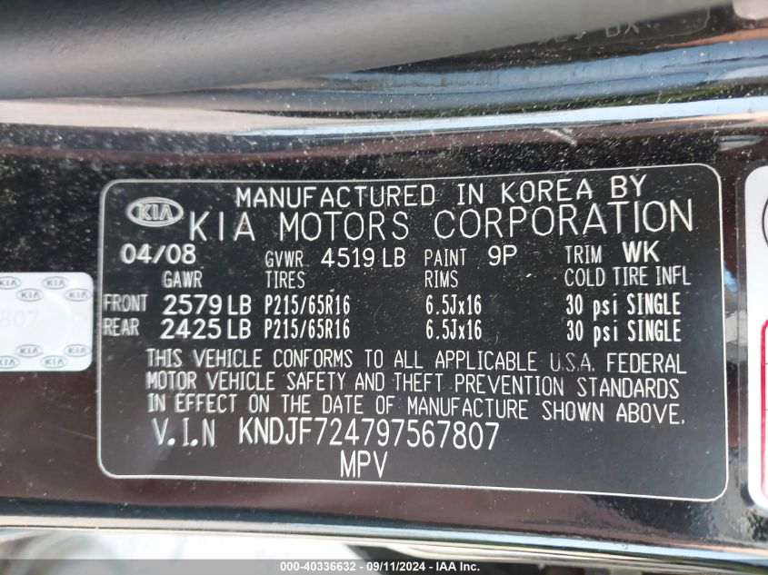 KNDJF724797567807 2009 Kia Sportage Lx