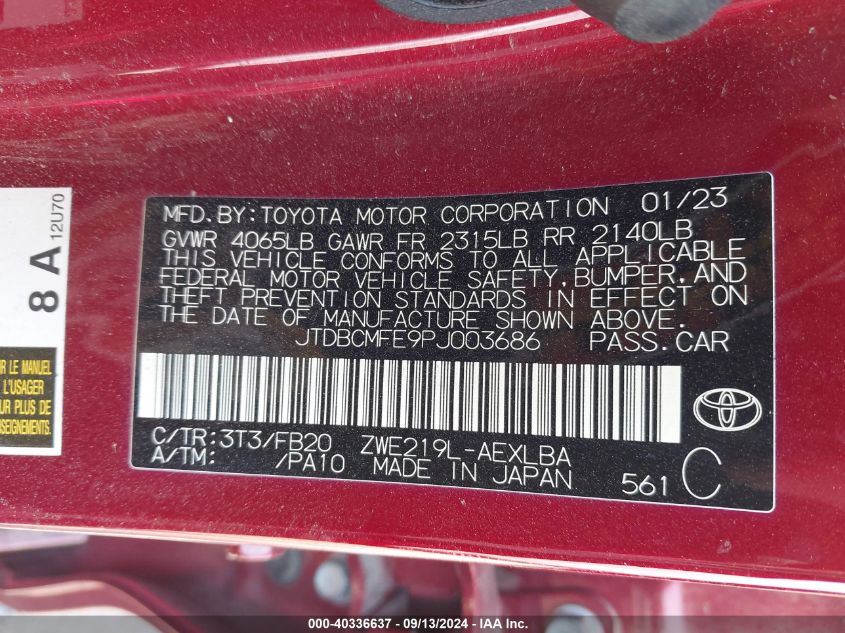 2023 TOYOTA COROLLA HYBRID LE - JTDBCMFE9PJ003686