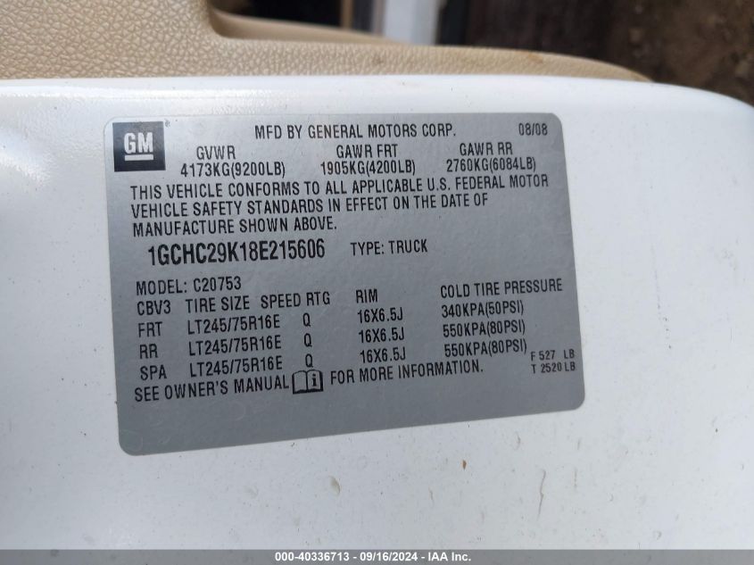 1GCHC29K18E215606 2008 Chevrolet Silverado 2500Hd Lt W/1Lt