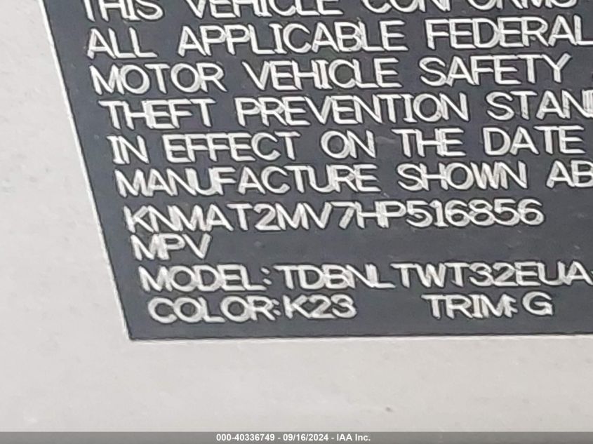 2017 Nissan Rogue Sv VIN: KNMAT2MV7HP516856 Lot: 40336749