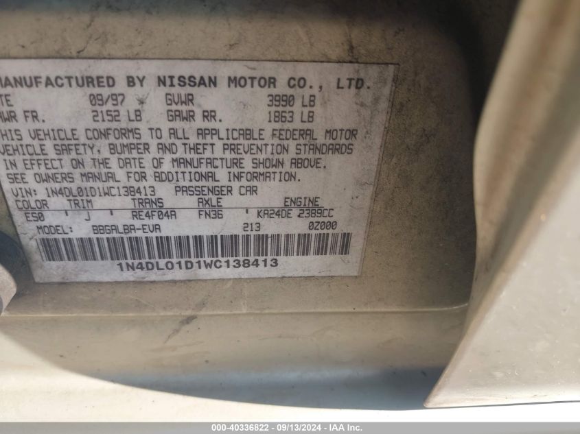 1N4DL01D1WC138413 1998 Nissan Altima Xe/Gxe/Se/Gle