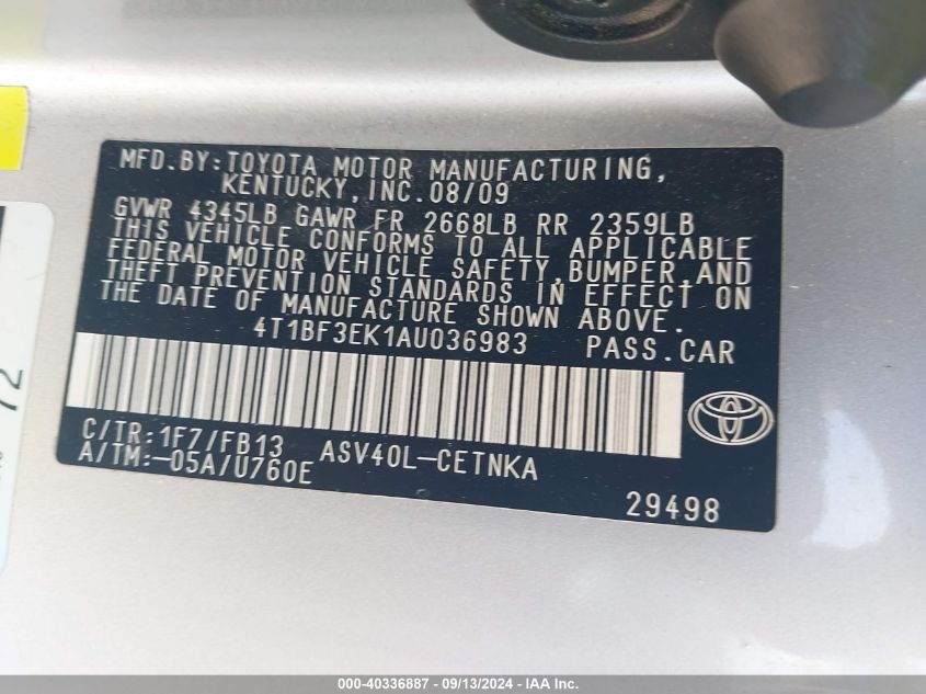 4T1BF3EK1AU036983 2010 Toyota Camry Se/Le/Xle