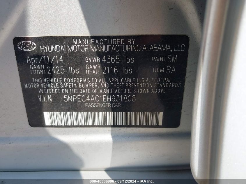 2014 HYUNDAI SONATA SE - 5NPEC4AC1EH931808