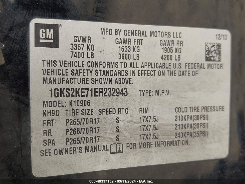 1GKS2KE71ER232943 2014 GMC Yukon Xl 1500 Slt