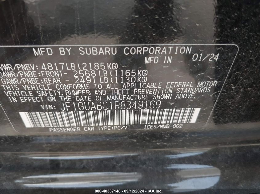 2024 Subaru Impreza Base 5-Door VIN: JF1GUABC1R8349169 Lot: 40337148