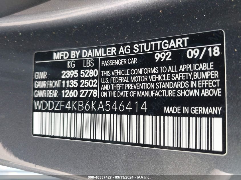 WDDZF4KB6KA546414 2019 Mercedes-Benz E 300 300 4Matic