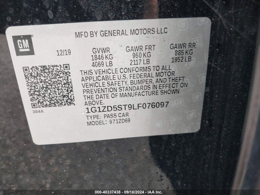 2020 CHEVROLET MALIBU FWD LT - 1G1ZD5ST9LF076097