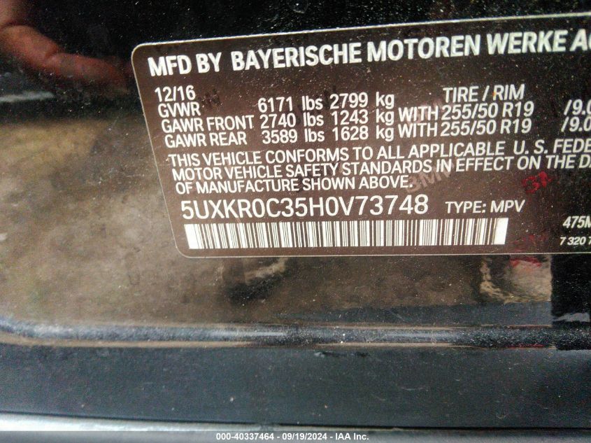 2017 BMW X5 XDRIVE35I - 5UXKR0C35H0V73748