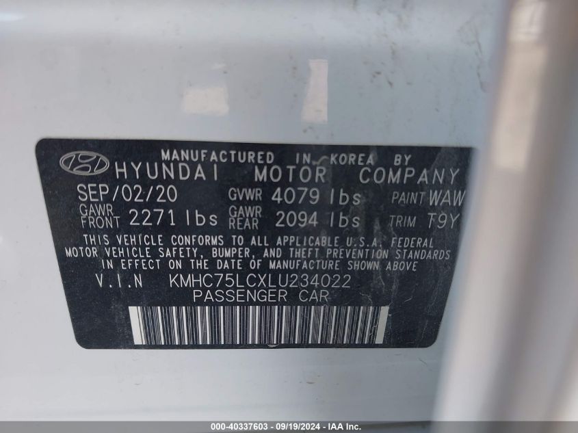 2020 Hyundai Ioniq Hybrid Se VIN: KMHC75LCXLU234022 Lot: 40337603