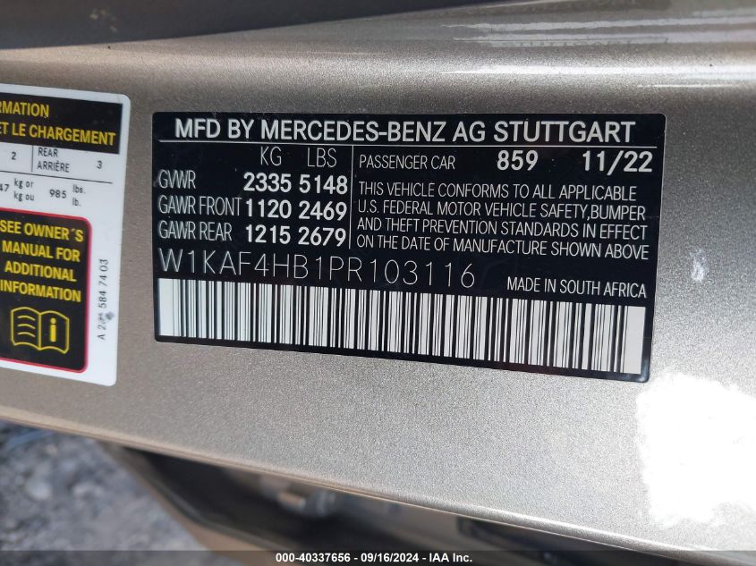 2023 Mercedes-Benz C 300 4Matic VIN: W1KAF4HB1PR103116 Lot: 40337656