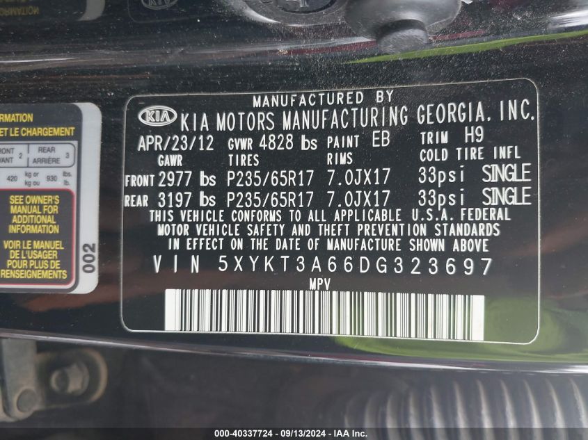 2013 KIA SORENTO LX - 5XYKT3A66DG323697