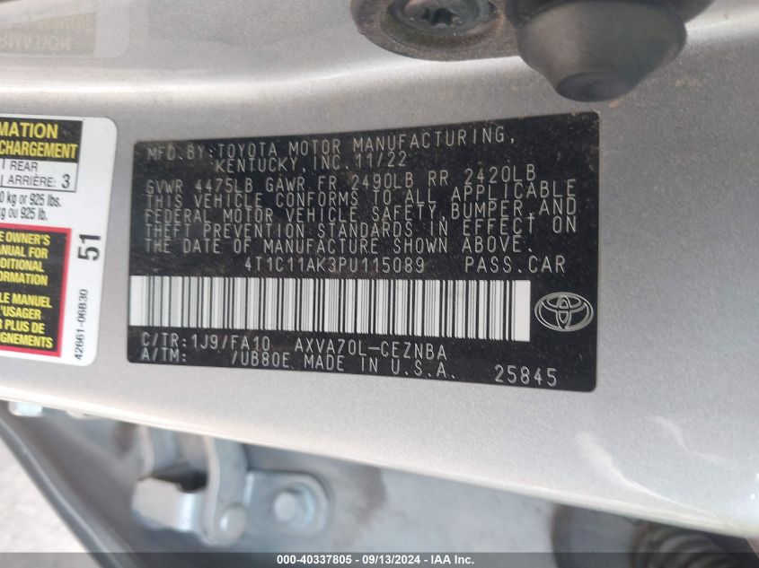 4T1C11AK3PU115089 2023 Toyota Camry Le