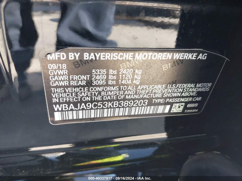 WBAJA9C53KB389203 2019 BMW 530E Iperformance