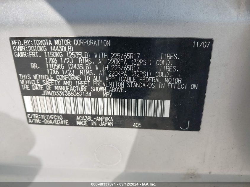 JTMZD33V386062134 2008 Toyota Rav4