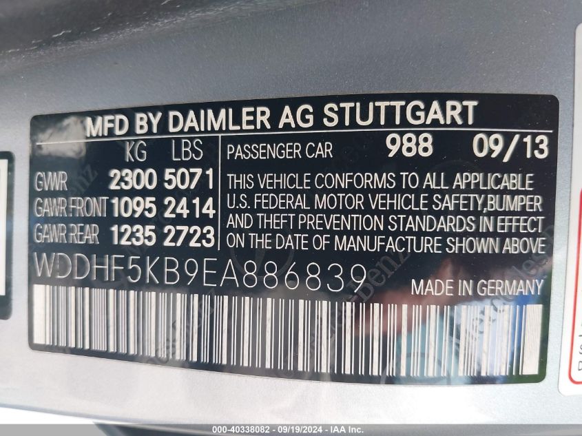 WDDHF5KB9EA886839 2014 Mercedes-Benz E 350